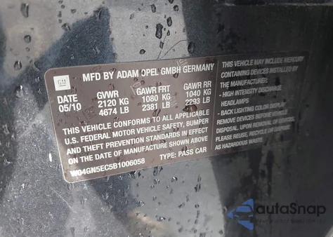 2011 Buick Regal Cxl Russelsheim from USA, damaged, VIN W04GN5EC5B1006058